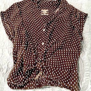 Abercrombie and Fitch tie front crop polka dot loose fitting blouse